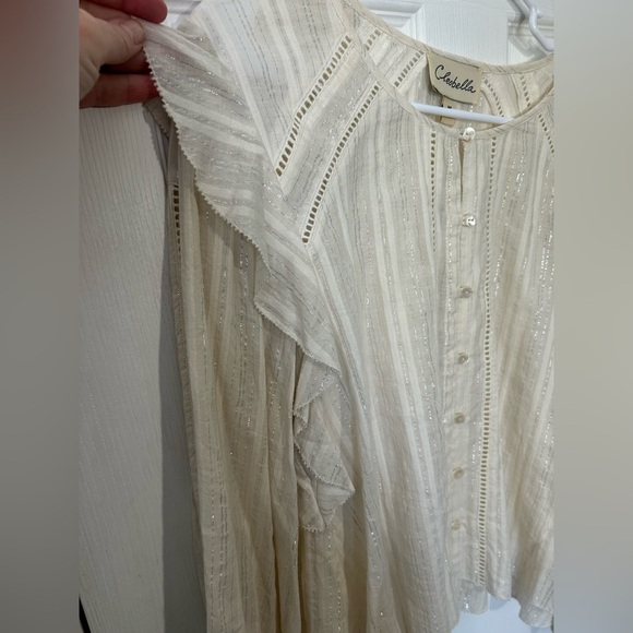 Cleobella Cream Top with metallic stripes  Size M. Ruffle detail at shoulders. - Picture 5 of 11